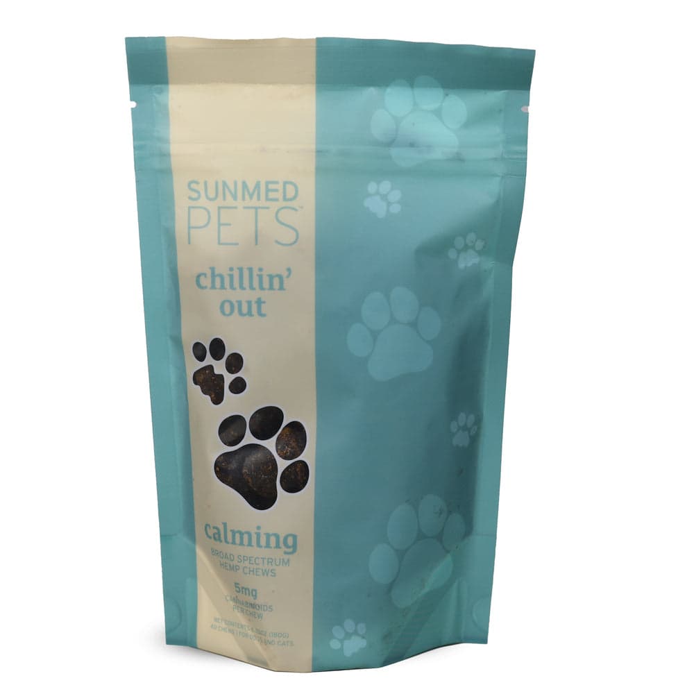 SunMed Pets Chillin' Out calming broad spectrum hemp chews pouch